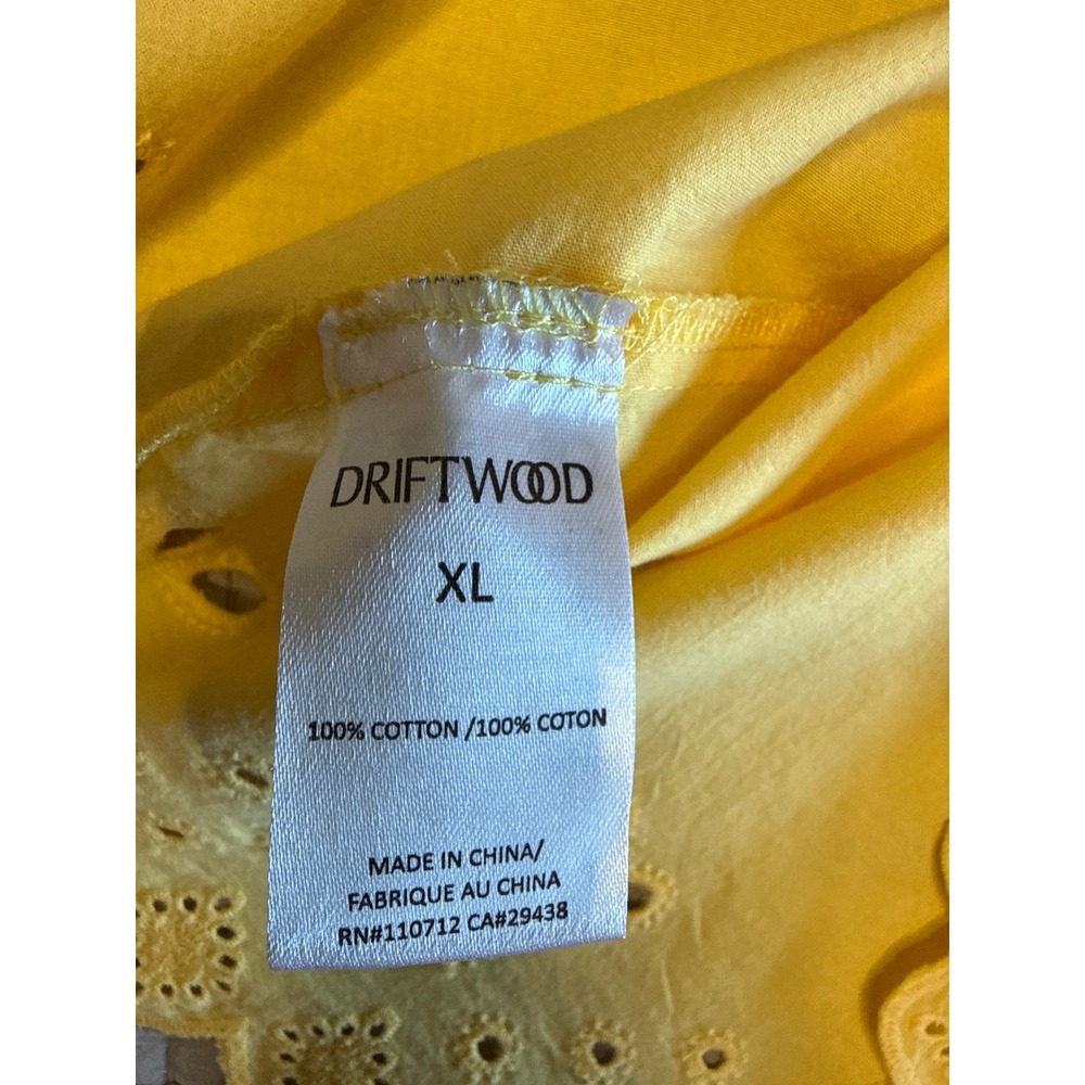 Driftwood Womens XL Yellow Eyelet Cotton Ruffle‎ Sleeve Scallop Hem Top Blouse - Picture 5 of 7